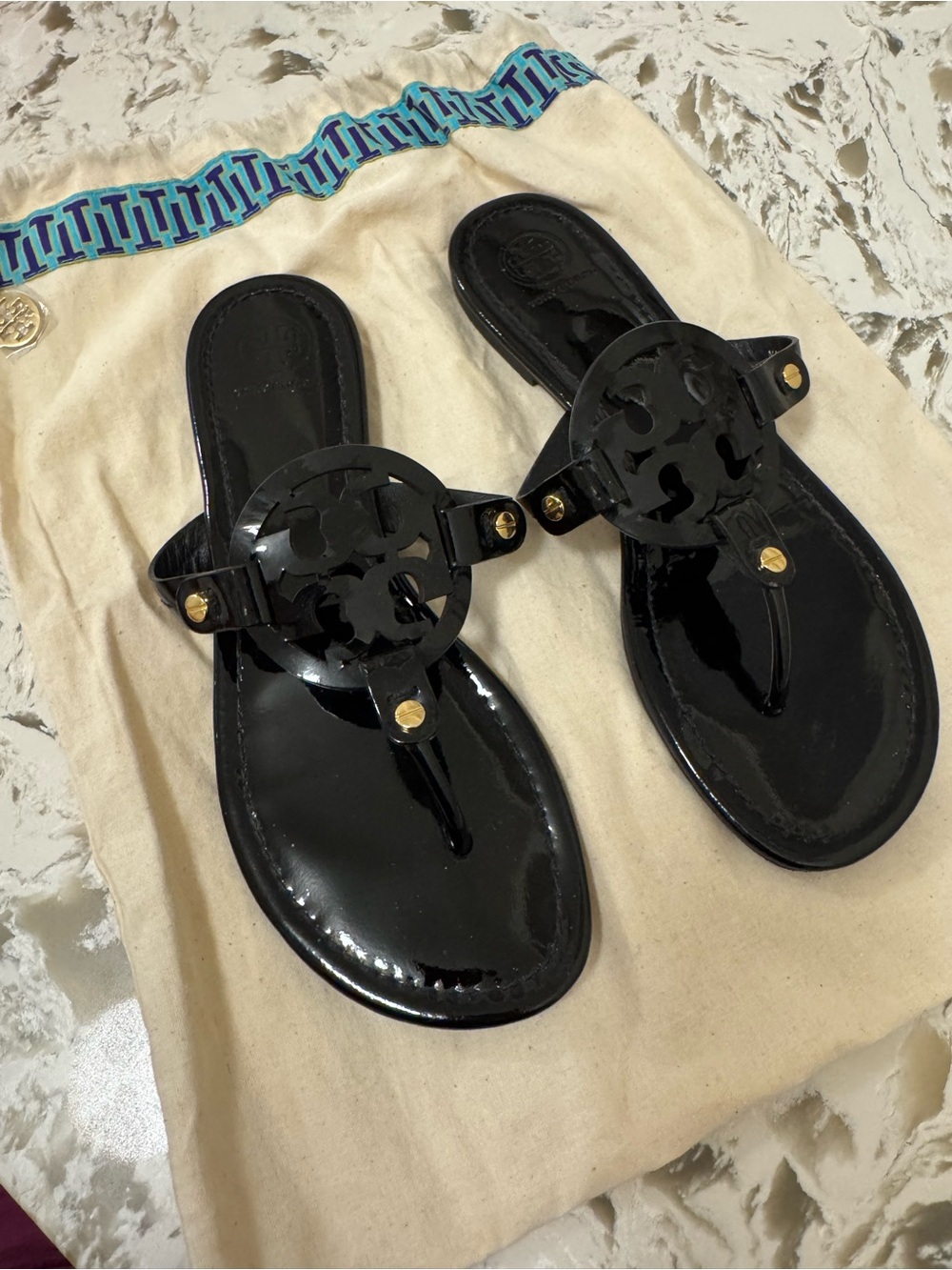 Black Patent Tory Burch Miller Sandals - Women's